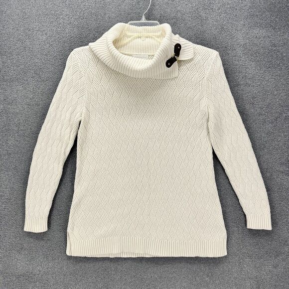 Charter Club Sweater Womens Large Off white high neck long sleeves Knit Top - Picture 1 of 14